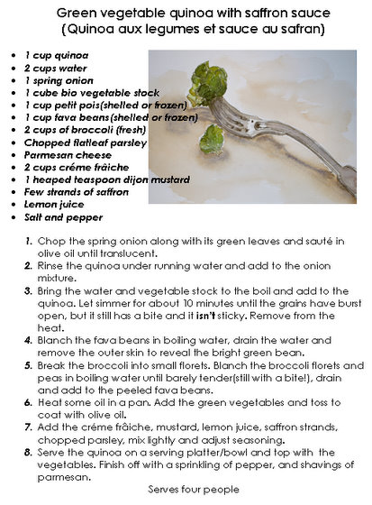 Green vegetable quinoa with saffron sauce 