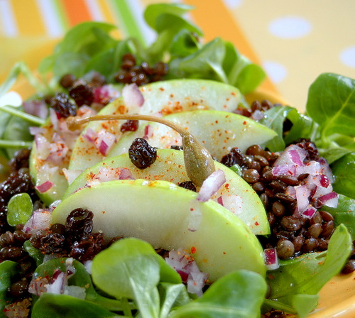 lentil, apple and red onion salad