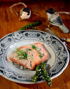Two salmon and avocado terrine