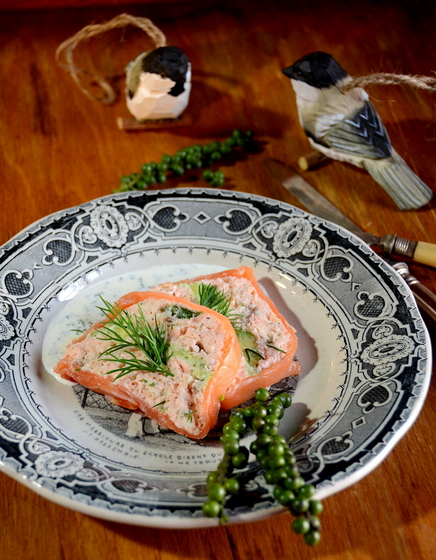 Two salmon and avocado terrine