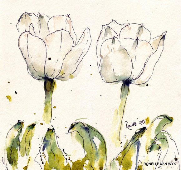 Ronelles art-watercolor-flower paintings-white tulip